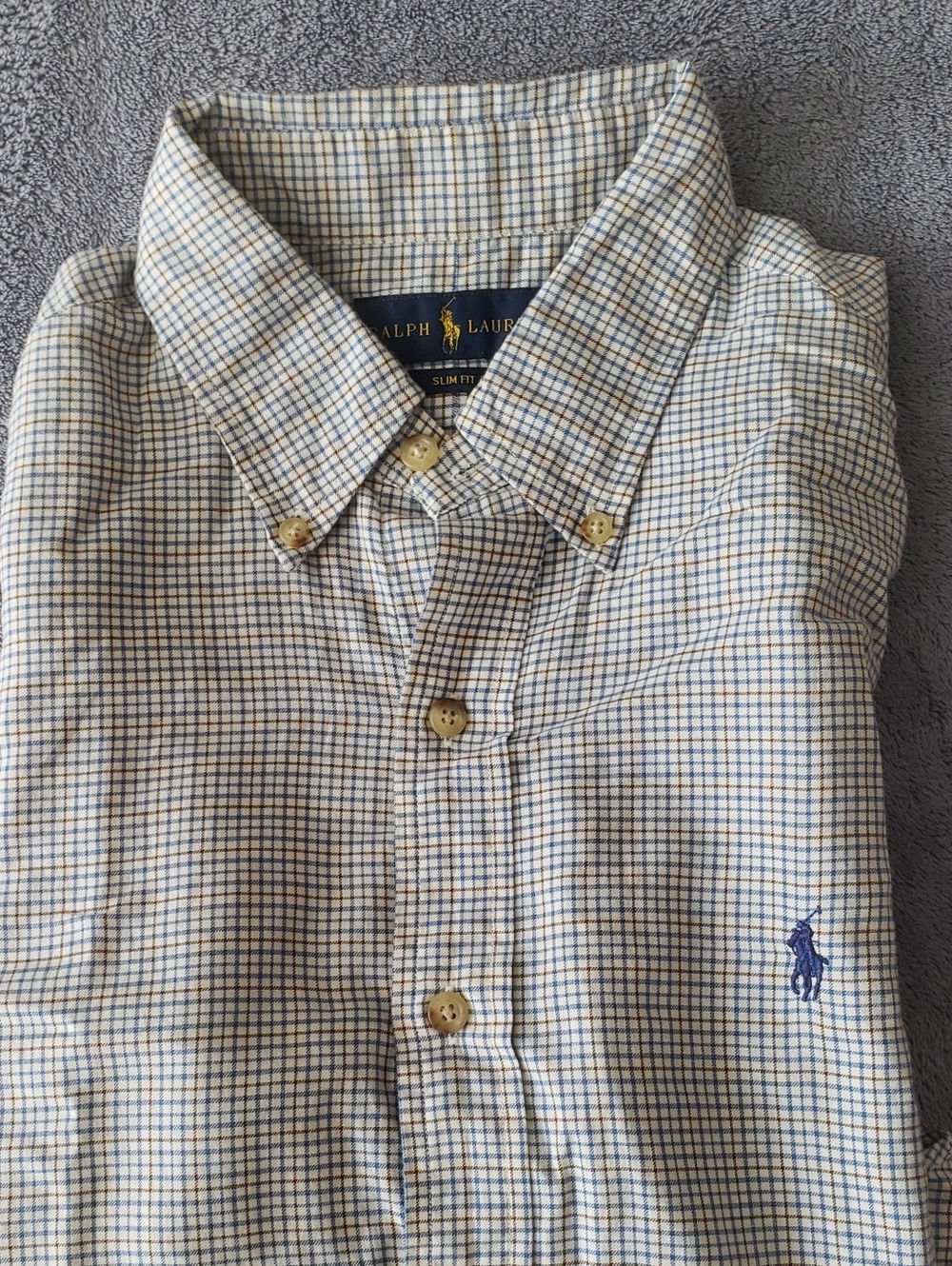 Ralph Lauren Slim Fit Button-Down Shirt in Blue & Cream Grid